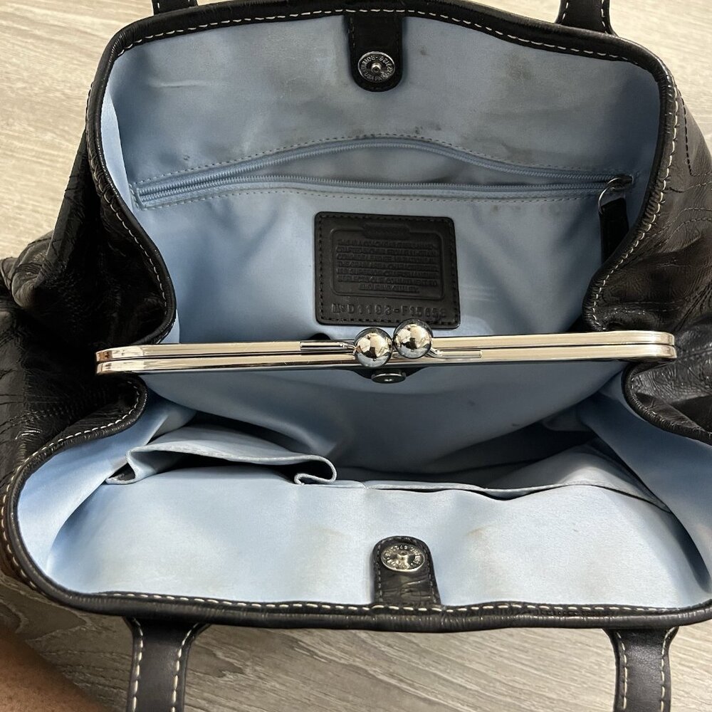 Coach Signature Stitched Patent Leather Carryall Bag Black, F15658 - Picture 7 of 8